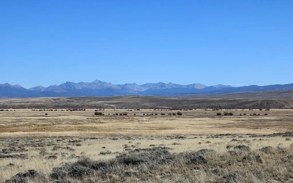 The Never Summer Mountains seen across the hay meadows of North Park