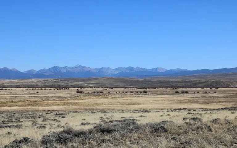 The Never Summer Mountains seen across the hay meadows of North Park